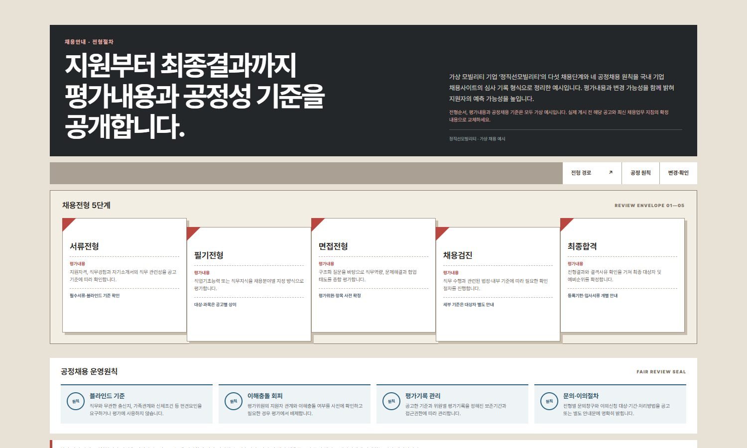 채용절차·공정채용 블록 화면
